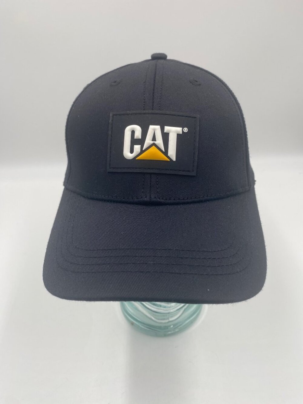 CAT Caterpillar Strapback Hat Cap One Size Black Adjustable Rubber Logo Patch